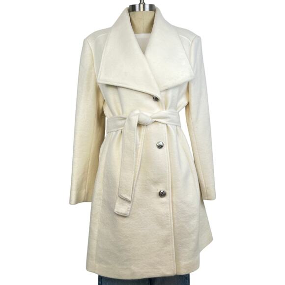 Vince Camuto Off-White Cream Belted Long Coat (Sz L) - Picture 2 of 14
